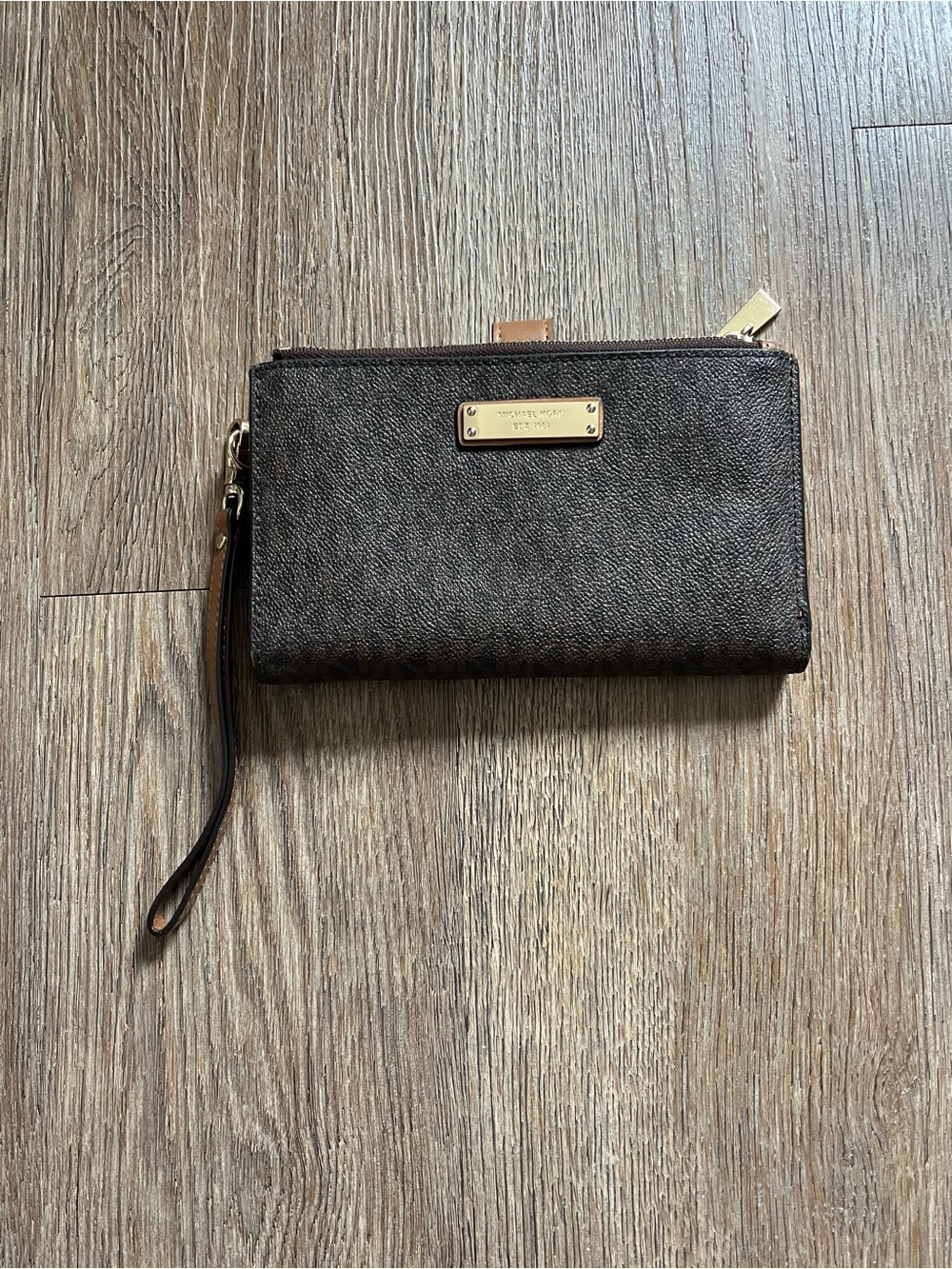 Michael Kors Dark Brown Signature Logo Wristlet Clutch